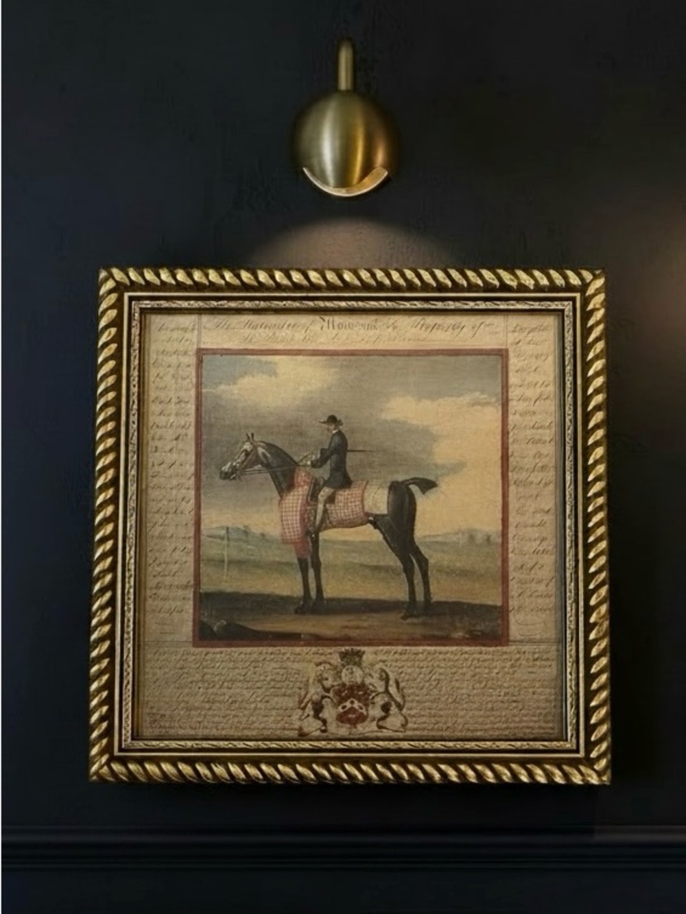 Vintage Bombay Co Equestrian Print Cheval Noir Black Horse Moorcock Rope Frame